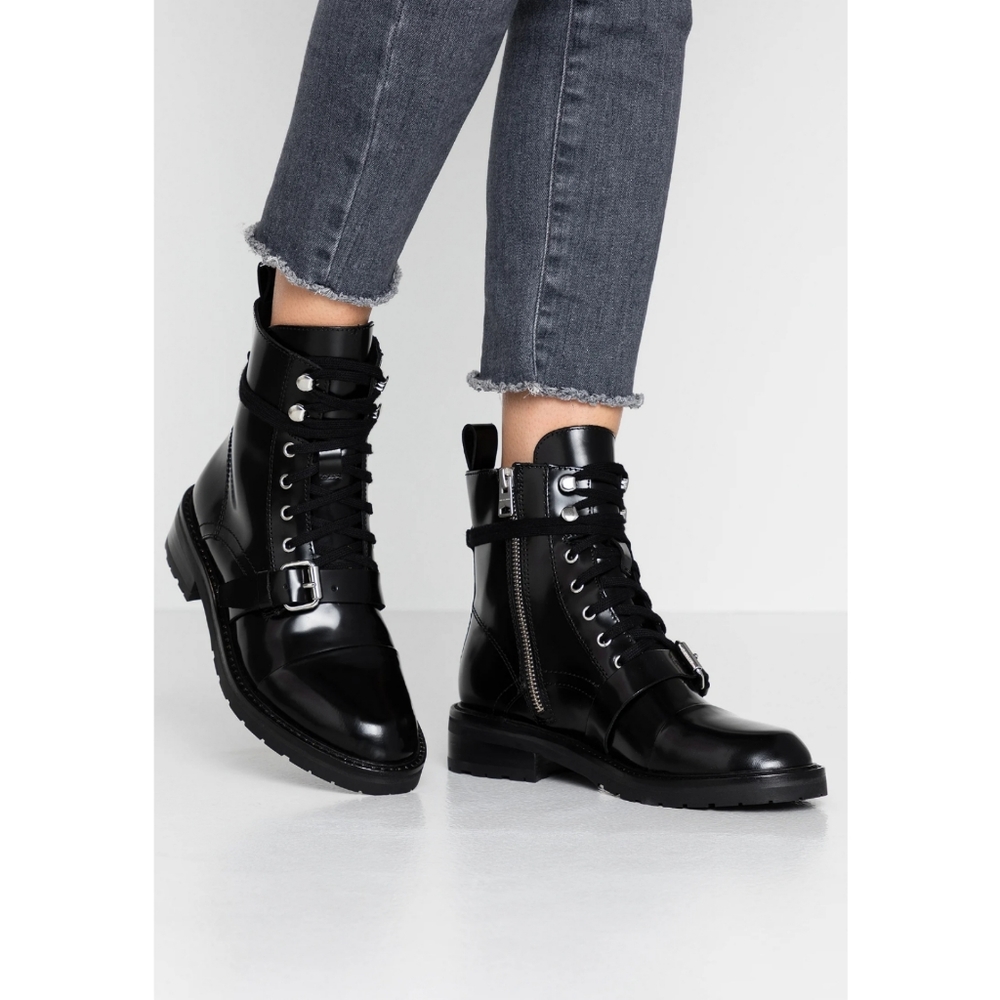AllSaints Donita Lace Up Combat Black Boots